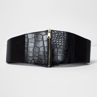 Black croc wide zip waist belt